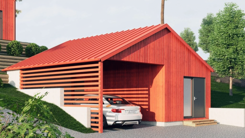 garage med förrådsdel